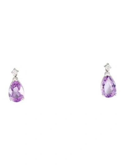 Pre-owned Earrings 18k 2.39ctw Amethyst & Diamond Drop  In Multi