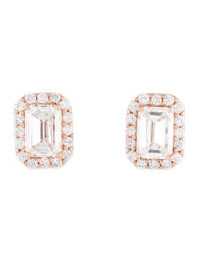 Pre-owned Earrings 18k 2.40ctw Lab-grown Diamond Halo Stud  In Multi