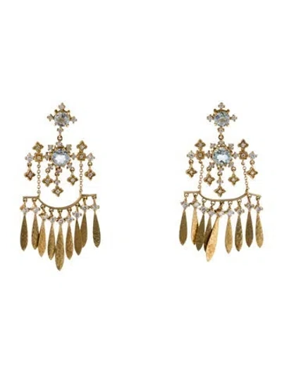 Pre-owned Earrings 18k 2.45ct Aquamarine & 1.15ctw Diamond Drop  In Multi