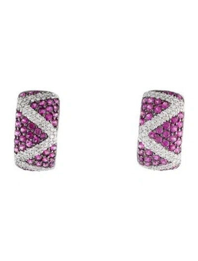 Pre-owned Earrings 18k 2.47ctw Ruby & Diamond Earclip  In Multi