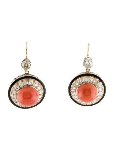 Pre-owned Earrings 18k 2.55ctw Diamond & Coral Drop  In Black