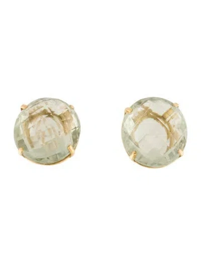 Pre-owned Earrings 18k 26.13ctw Prasiolite Earclips In Multi