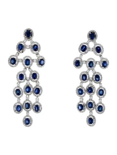 Pre-owned Earrings 18k 26.40ctw Sapphire & Diamond Chandelier Clip-on  In Multi