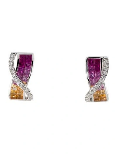Pre-owned Earrings 18k 2.73ctw Sapphire, Ruby & Diamond Earclip  In Multi