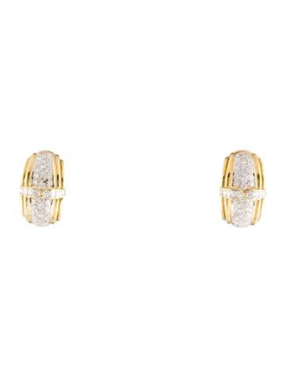Pre-owned Earrings 18k 2.90ctw Diamond Ridged Earclip  In Multi