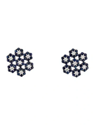 Pre-owned Earrings 18k 2.94ctw Sapphire & Diamond Earclip  In Multi