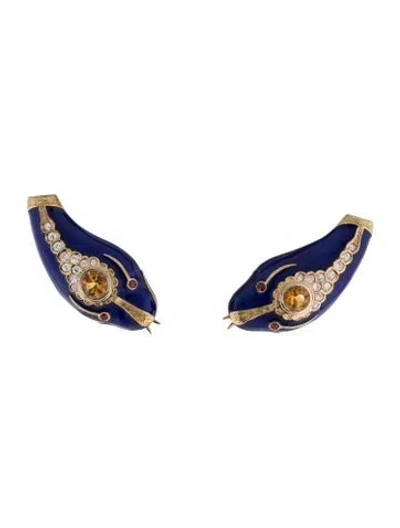 Pre-owned Earrings 18k 2.98ctw Citrine, Diamond & Ruby Snake Clip-on  In Blue