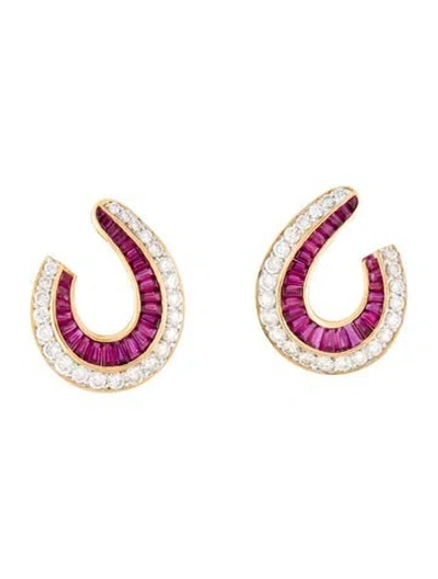 Pre-owned Earrings 18k 3.02ctw Ruby & 2.14ctw Diamond Clip-on  In Multi