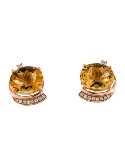 Pre-owned Earrings 18k 3.25ctw Citrine & Diamond Stud  In Multi