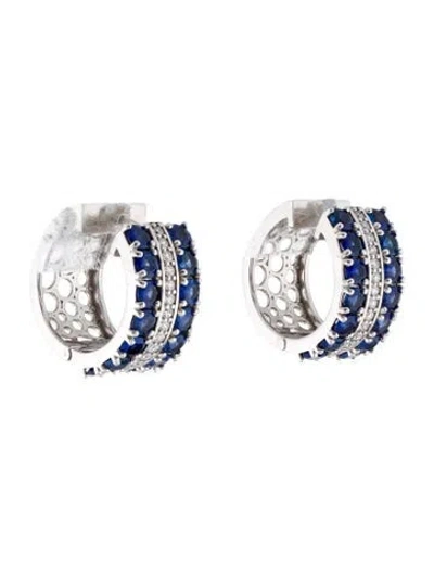 Pre-owned Earrings 18k 3.27ctw Sapphire & Diamond Huggie  In Multi