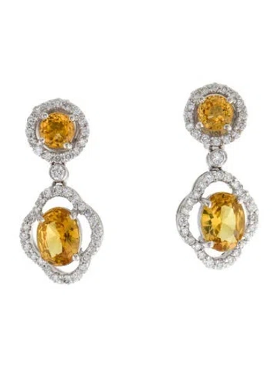 Pre-owned Earrings 18k 3.47ctw Yellow Sapphire & Diamond Drop  In Multi