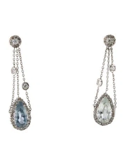 Pre-owned Earrings 18k 3.61ctw Sapphire & Diamond Drop  In Multi