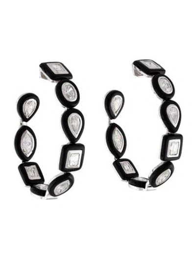 Pre-owned Earrings 18k 3.62ctw Onyx & Diamond Inside-out Hoops In Multi