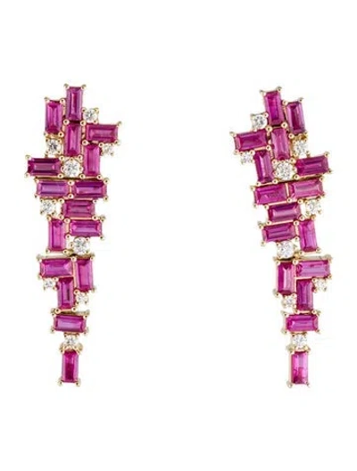 Pre-owned Earrings 18k 3.79ctw Ruby & Diamond Drop  In Multi