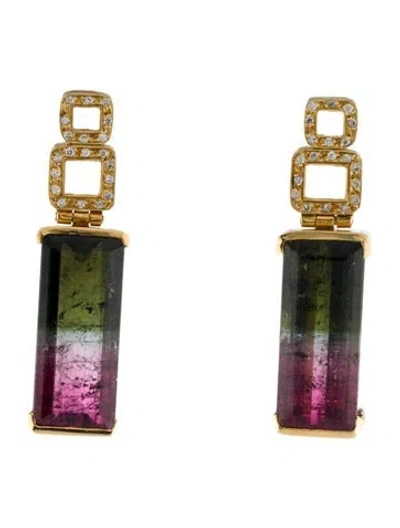Pre-owned Earrings 18k 38.72ctw Tourmaline & Diamond Drop  In Multi