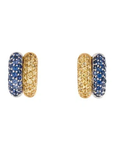 Pre-owned Earrings 18k 4.02ctw Sapphire Huggie Hoop  In Multi