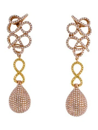 Pre-owned Earrings 18k 4.23ctw Diamond Chandelier Clip On  In Multi