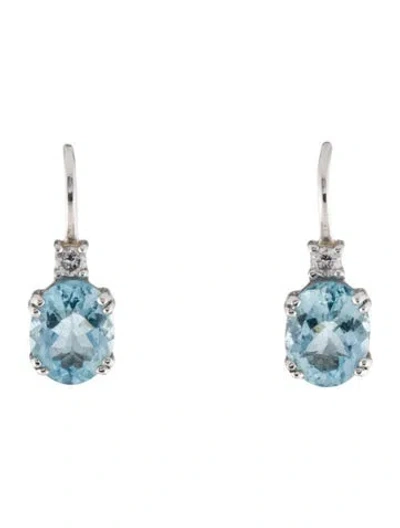 Pre-owned Earrings 18k 4.32ctw Aquamarine & Diamond Drop  In Multi