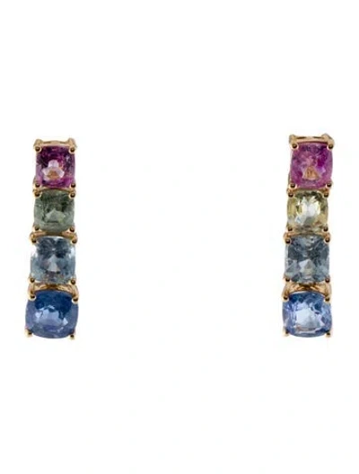 Pre-owned Earrings 18k 4.36ctw Sapphire Drop  In Multi