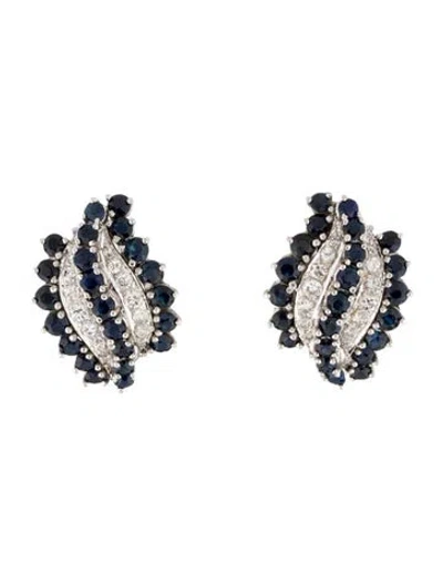 Pre-owned Earrings 18k 4.65ctw Sapphire & Diamond Earclip  In Multi