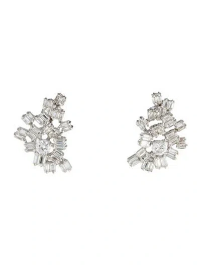 Pre-owned Earrings 18k 4.71ctw Diamond Cluster Clip-on  In Multi
