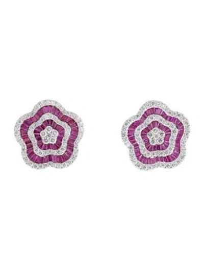 Pre-owned Earrings 18k 4.92ctw Ruby & 4.23ctw Diamond Earclip  In Multi