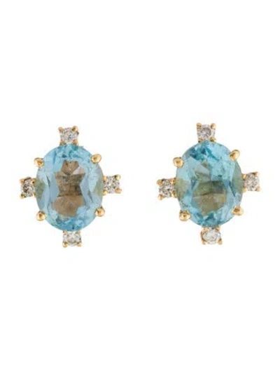 Pre-owned Earrings 18k 5.29ctw Topaz & Diamond Stud  In Multi