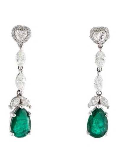 Pre-owned Earrings 18k 5.40ctw Emerald & Diamond Chandelier  In Multi