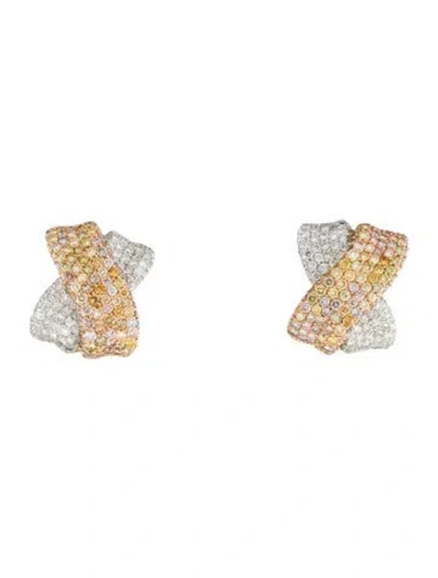 Pre-owned Earrings 18k 5.57ctw Diamond 'x' Earclips In Multi