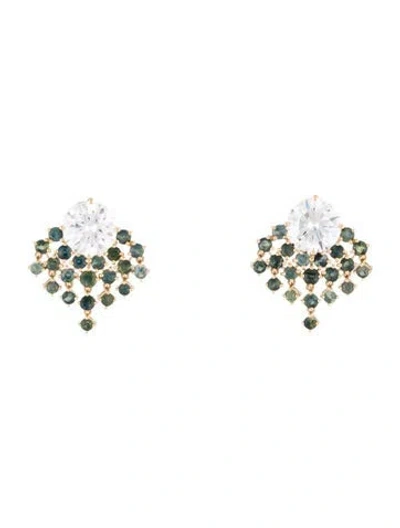 Pre-owned Earrings 18k 6.06ctw Lab-grown Diamond & Sapphire Stud  In Multi