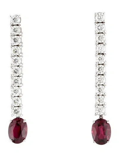 Pre-owned Earrings 18k 6.64ctw Mozambique Ruby & Diamond Convertible Drop  In Multi