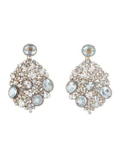 Pre-owned Earrings 18k 69.95ctw Aquamarine & Diamond Dangle  In Multi