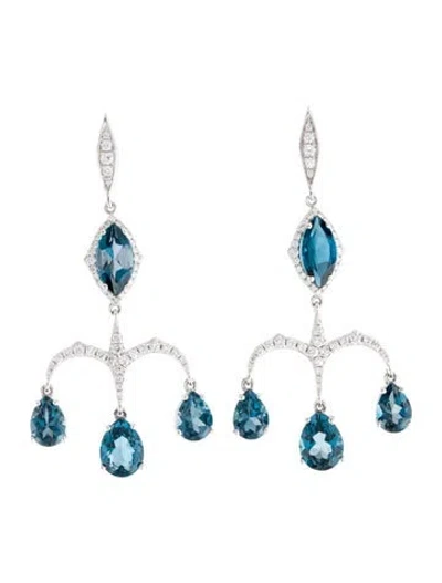 Pre-owned Earrings 18k 7.52ctw Topaz & Diamond Drop  In Multi
