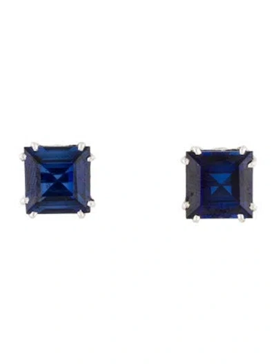 Pre-owned Earrings 18k 8.65ctw Synthetic Sapphire Stud  In Multi