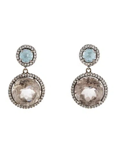 Pre-owned Earrings 18k 9.40ctw Smokey Quartz & Topaz Drop  In Multi
