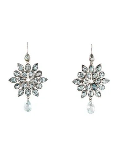 Pre-owned Earrings 18k 9.50ctw Aquamarine Snowflake Cluster Drop  In Multi
