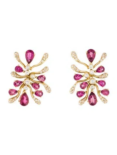 Pre-owned Earrings 18k 9.56ct Tourmaline & Diamond Drop  In Multi