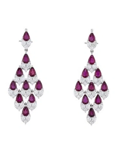 Pre-owned Earrings 18k 9.60ctw Ruby & Diamond Drop  In Multi