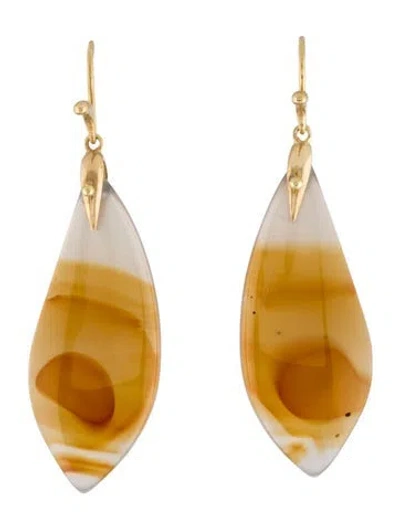 Pre-owned Earrings 18k Agate Drop  In Multi