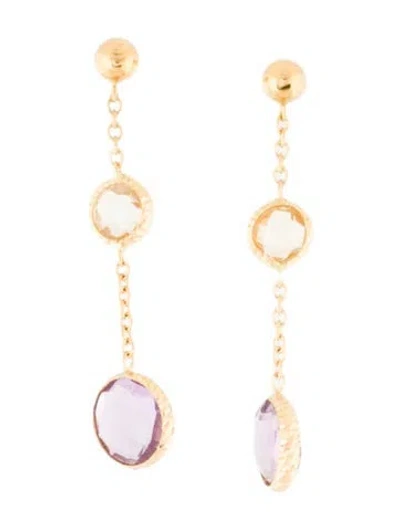 Pre-owned Earrings 18k Amethyst & Citrine Drop  In Multi