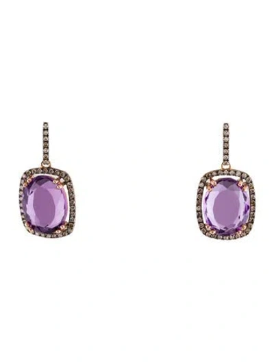 Pre-owned Earrings 18k Amethyst & Diamond Drop  In Multi