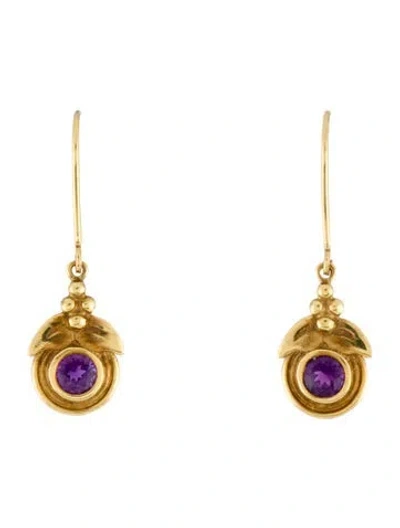 Pre-owned Earrings 18k Amethyst Drop  In Multi
