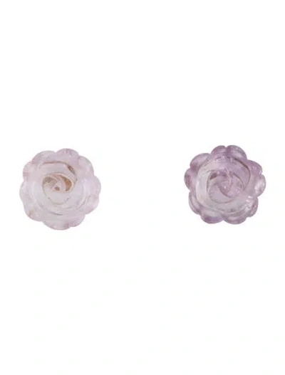 Pre-owned Earrings 18k Amethyst Flower Stud  In Multi