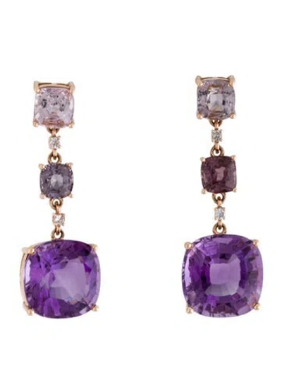 Pre-owned Earrings 18k Amethyst, Spinel, & Topaz Drop  In Multi