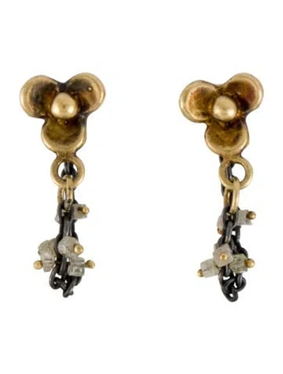 Pre-owned Earrings 18k & Diamond Flower Drop Chain  In Multi