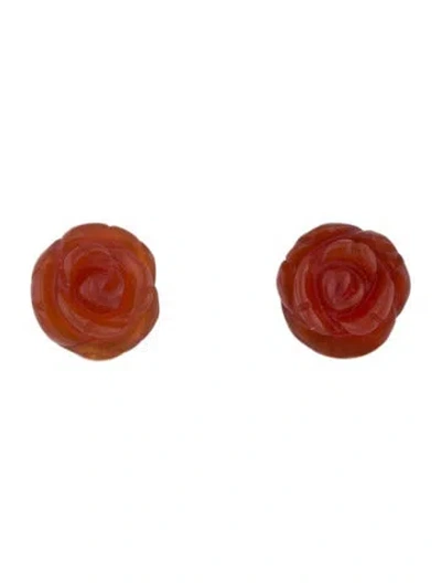 Pre-owned Earrings 18k Carnelian Carved Flower Studs In Multi