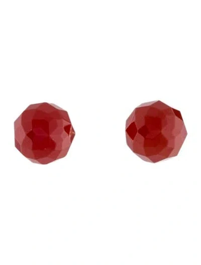 Pre-owned Earrings 18k Carnelian Faceted Bead Stud  In Multi
