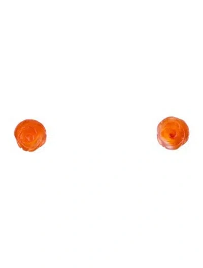 Pre-owned Earrings 18k Carnelian Flower Stud  In Multi