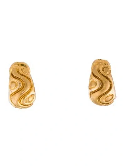 Pre-owned Earrings 18k Carved Hoop  In Multi