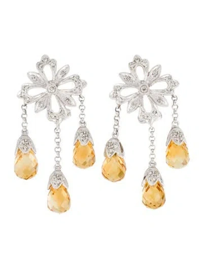 Pre-owned Earrings 18k Citrine & Diamond Chandelier  In Multi